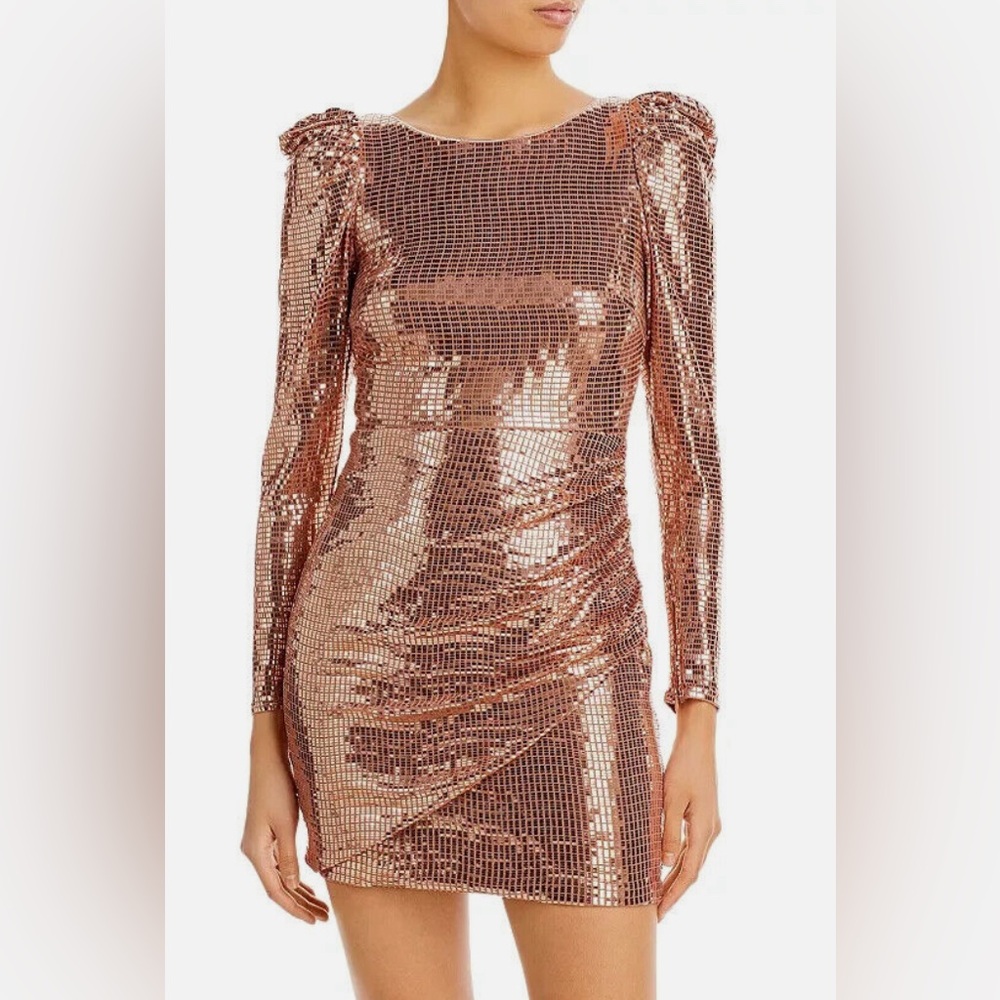 Aqua Sequin Rose Gold Mini Dress in Size XS